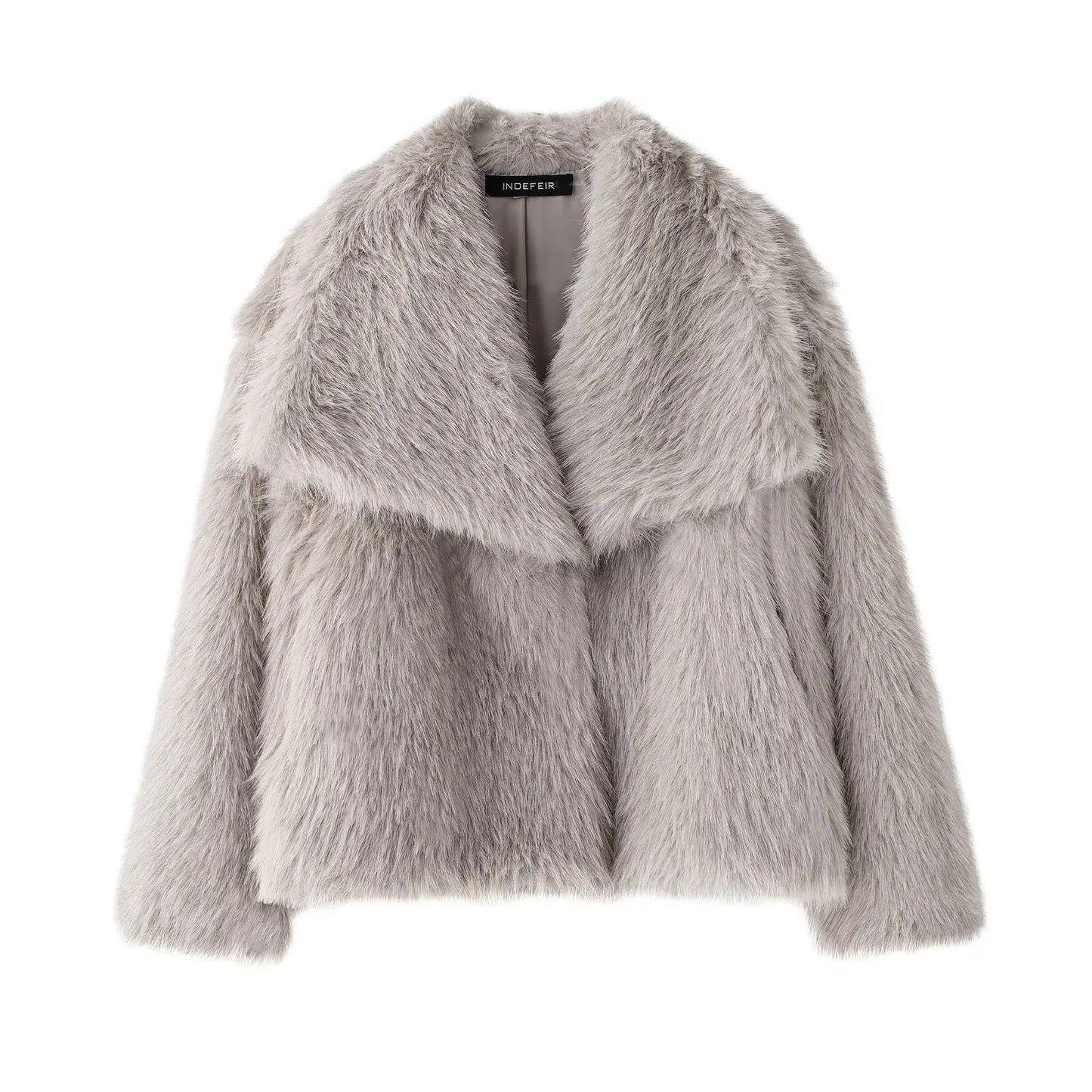 TRAFZA, chaqueta recortada de piel sintética a la moda para mujer, abrigo de manga larga con botón frontal a presión, prendas de vestir exteriores para mujer, abrigo grueso con cuello de solapa elegante