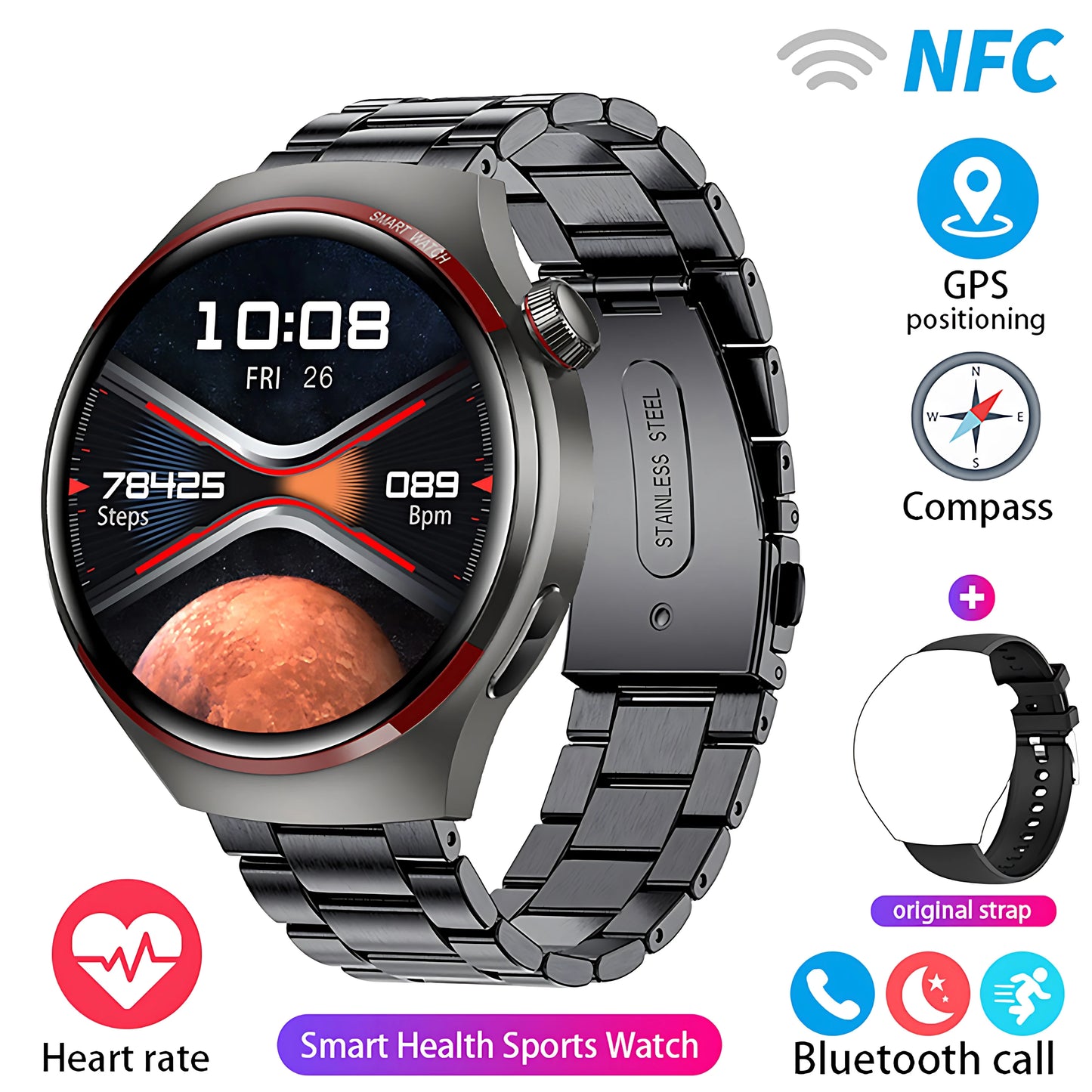 Reloj inteligente GT4 Pro con seguimiento GPS para hombres y mujeres, reloj con pantalla AMOLED HD, llamada Bluetooth, NFC IP68, reloj deportivo resistente al agua 2025