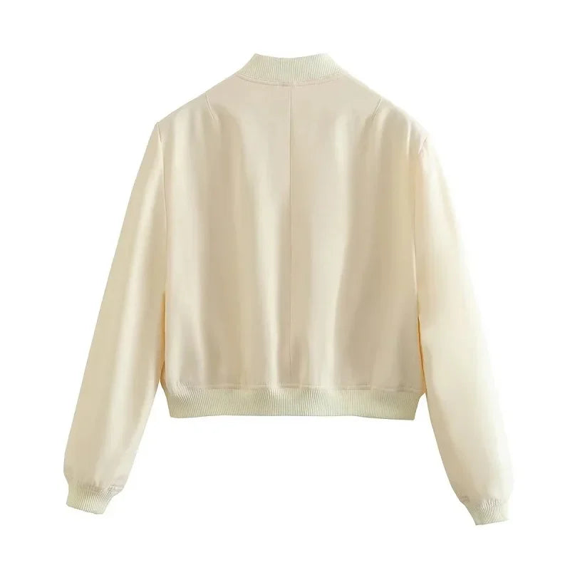 1 Uds. Chaqueta Bomber para mujer, abrigo blanco con botones para otoño e invierno, chaquetas recortadas de aviador de béisbol para mujer, prendas de vestir exteriores cortas de manga larga
