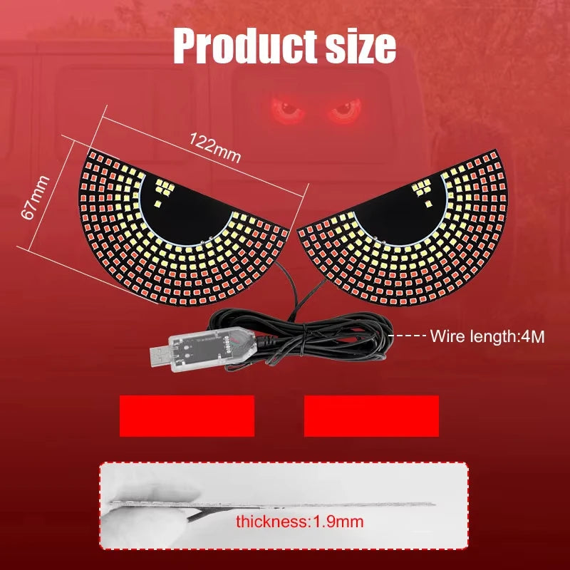 Lámparas decorativas de ojo de diablo para ventana de coche, tiras de luces LED, Panel de luz, pantalla de parabrisas de coche, iluminación con enchufe USB