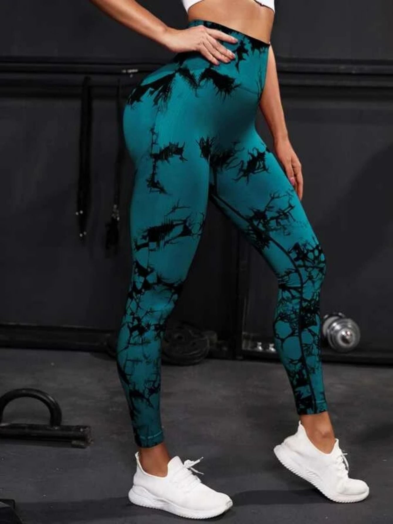 Mallas de cintura alta sin costuras para mujer, mallas teñidas con lazo, pantalones deportivos para Fitness, correr, Yoga, levantamiento de cadera, medias de punto elásticas