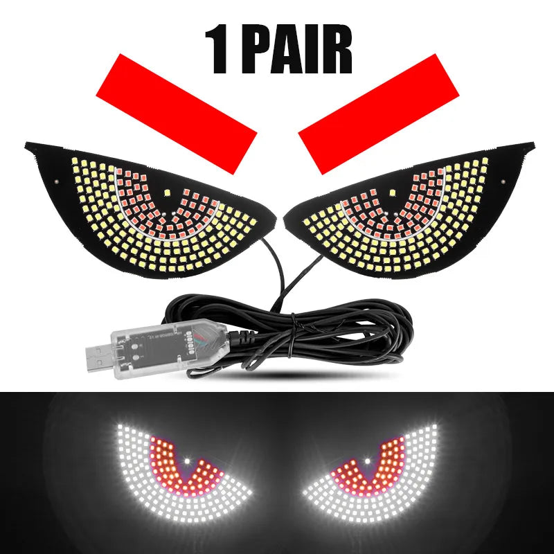 Lámparas decorativas de ojo de diablo para ventana de coche, tiras de luces LED, Panel de luz, pantalla de parabrisas de coche, iluminación con enchufe USB