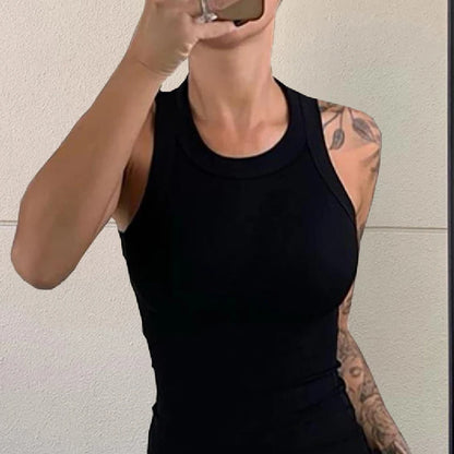Camiseta sin mangas acanalada con cuello redondo para mujer, camisetas sin mangas elásticas básicas de verano, camisola elegante a la moda, camiseta interior sin mangas, Tops tipo jersey