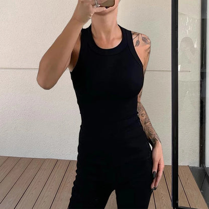 Camiseta sin mangas acanalada con cuello redondo para mujer, camisetas sin mangas elásticas básicas de verano, camisola elegante a la moda, camiseta interior sin mangas, Tops tipo jersey
