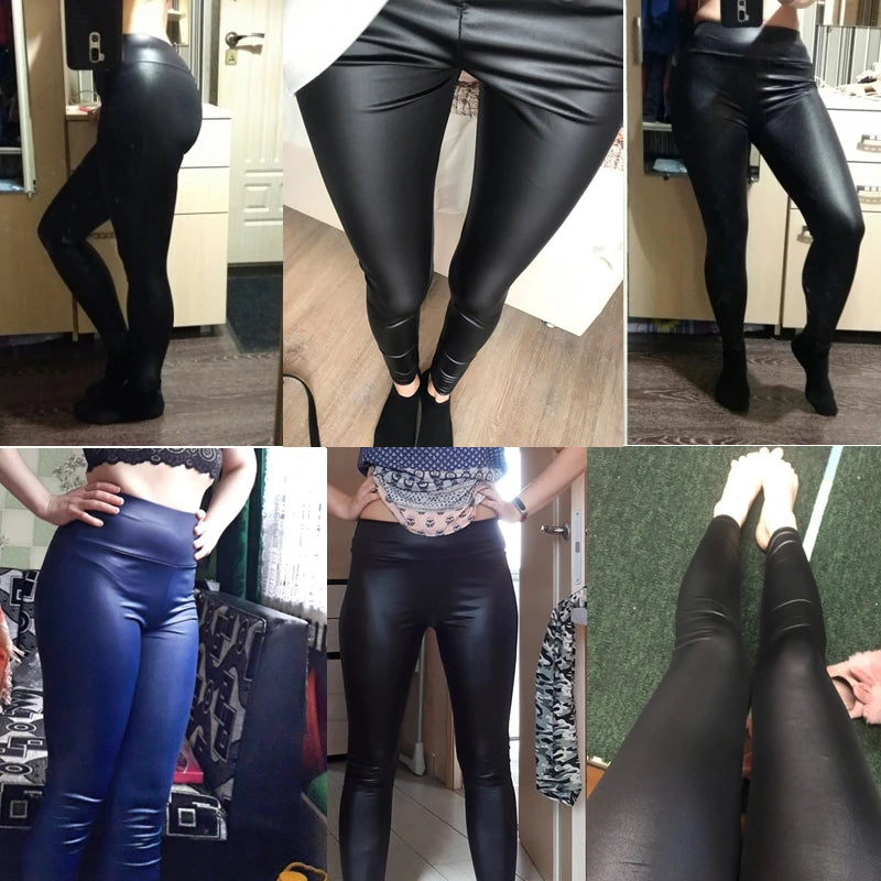 Nuevas mallas de mujer de gran tamaño a la moda, pantalones de cuero PU ajustados y sexis de cintura alta, pantalones de Yoga coloridos para mujer