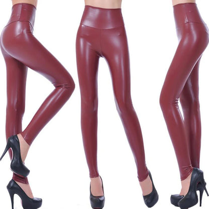 Nuevas mallas de mujer de gran tamaño a la moda, pantalones de cuero PU ajustados y sexis de cintura alta, pantalones de Yoga coloridos para mujer