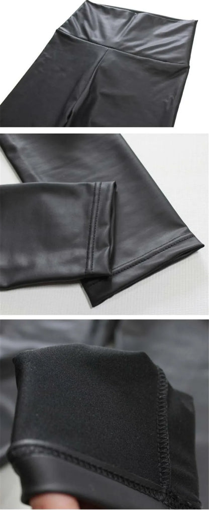 Nuevas mallas de mujer de gran tamaño a la moda, pantalones de cuero PU ajustados y sexis de cintura alta, pantalones de Yoga coloridos para mujer