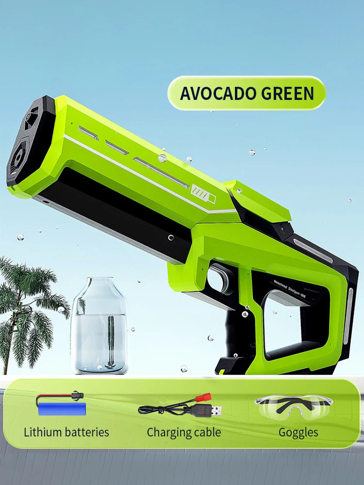 Pistola de agua eléctrica de pulso, pistola de juguete de pulverización de agua continua con luz de flujo LED y gafas, juguete de piscina para niños, agua de succión automática