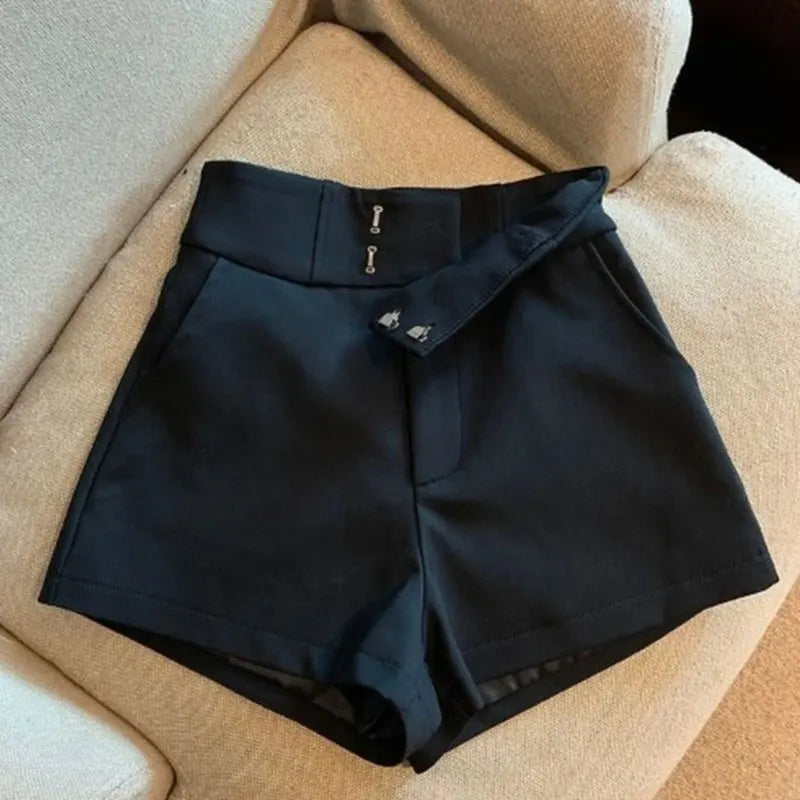 Pantalones cortos Mooyufon para mujer, pantalones cortos negros, pantalones cortos elegantes Harajuku de cintura alta, pantalones rectos informales ajustados para chica, pantalones sexis