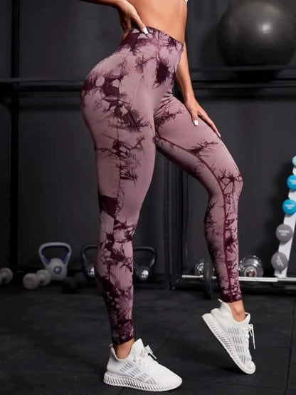 Mallas de cintura alta sin costuras para mujer, mallas teñidas con lazo, pantalones deportivos para Fitness, correr, Yoga, levantamiento de cadera, medias de punto elásticas