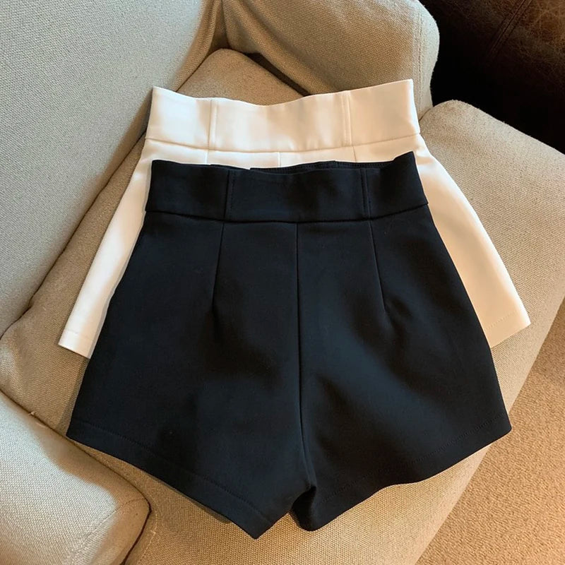 Pantalones cortos Mooyufon para mujer, pantalones cortos negros, pantalones cortos elegantes Harajuku de cintura alta, pantalones rectos informales ajustados para chica, pantalones sexis