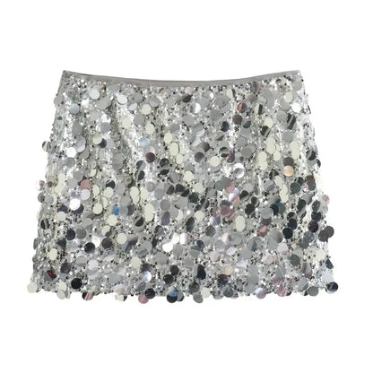 Falda de lentejuelas plateadas para mujer, minifalda de cintura alta, faldas cortas elegantes con purpurina brillante a la moda para mujer, faldas Y2k