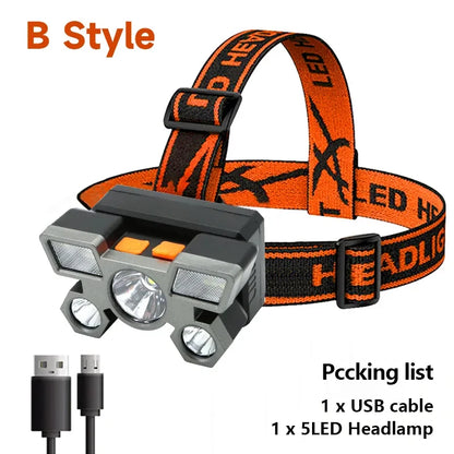 5 LED linterna recargable con batería de 18650 incorporada fuerte luz para acampar aventura lámpara de pesca faro