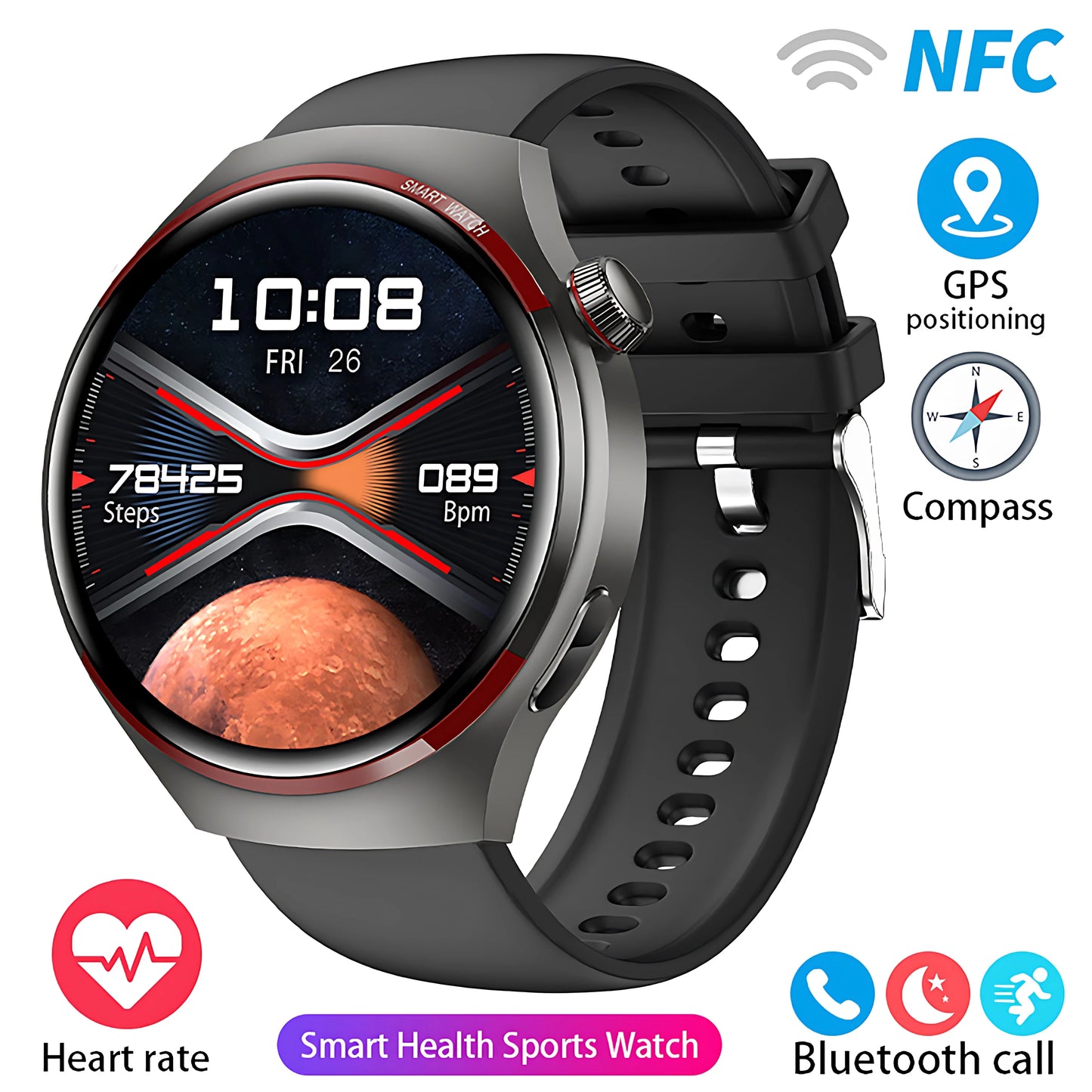 Reloj inteligente GT4 Pro con seguimiento GPS para hombres y mujeres, reloj con pantalla AMOLED HD, llamada Bluetooth, NFC IP68, reloj deportivo resistente al agua 2025