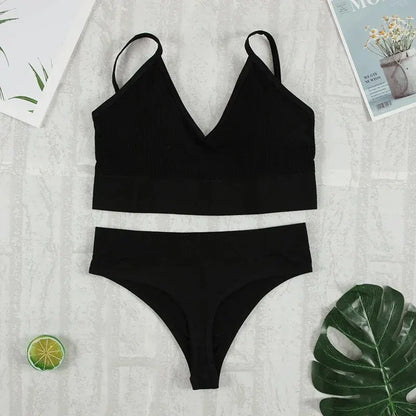 Conjunto de ropa interior de 2 piezas para mujer, bragas sexys, Bralette sin costuras, lencería femenina, Top corto sin mangas suave
