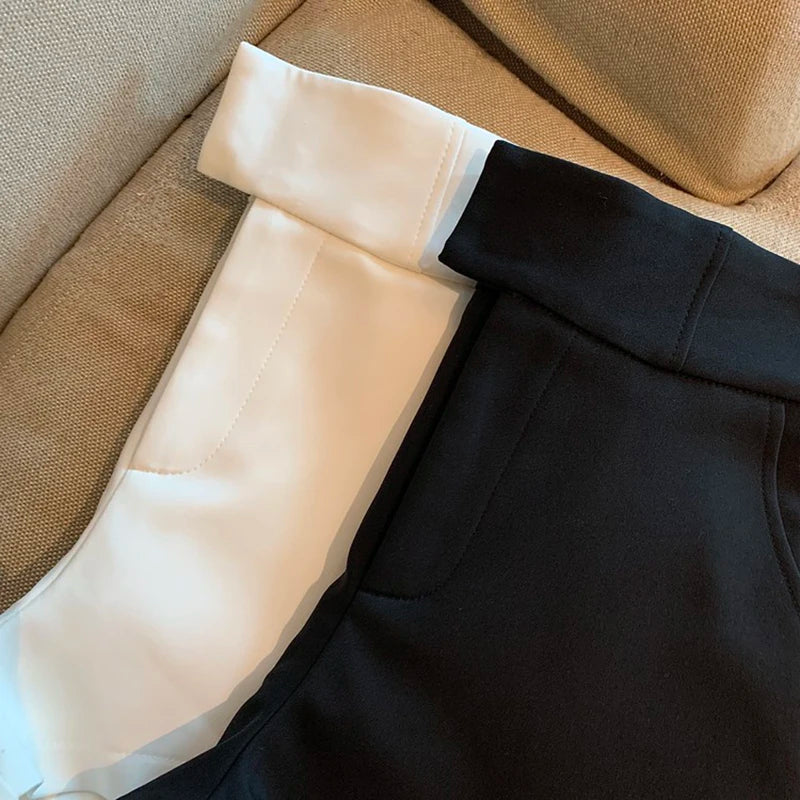 Pantalones cortos Mooyufon para mujer, pantalones cortos negros, pantalones cortos elegantes Harajuku de cintura alta, pantalones rectos informales ajustados para chica, pantalones sexis
