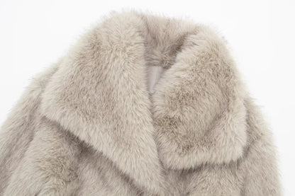 TRAFZA, chaqueta recortada de piel sintética a la moda para mujer, abrigo de manga larga con botón frontal a presión, prendas de vestir exteriores para mujer, abrigo grueso con cuello de solapa elegante