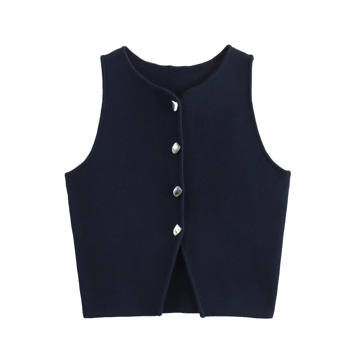 Chaleco acanalado listo para oficina otoño 2025, camiseta sin mangas de punto antipilling para capas de blazer/chique de barco/no básicos aptos para viajes