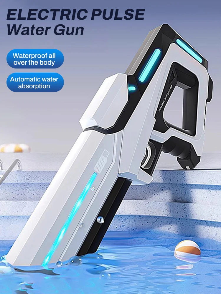 Pistola de agua eléctrica de pulso, pistola de juguete de pulverización de agua continua con luz de flujo LED y gafas, juguete de piscina para niños, agua de succión automática