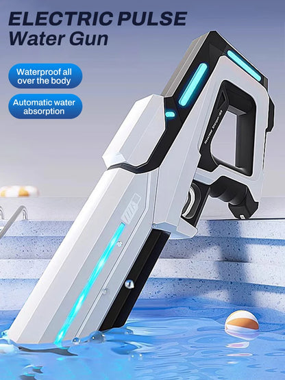 Pistola de agua eléctrica de pulso, pistola de juguete de pulverización de agua continua con luz de flujo LED y gafas, juguete de piscina para niños, agua de succión automática