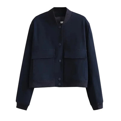 1 Uds. Chaqueta Bomber para mujer, abrigo blanco con botones para otoño e invierno, chaquetas recortadas de aviador de béisbol para mujer, prendas de vestir exteriores cortas de manga larga