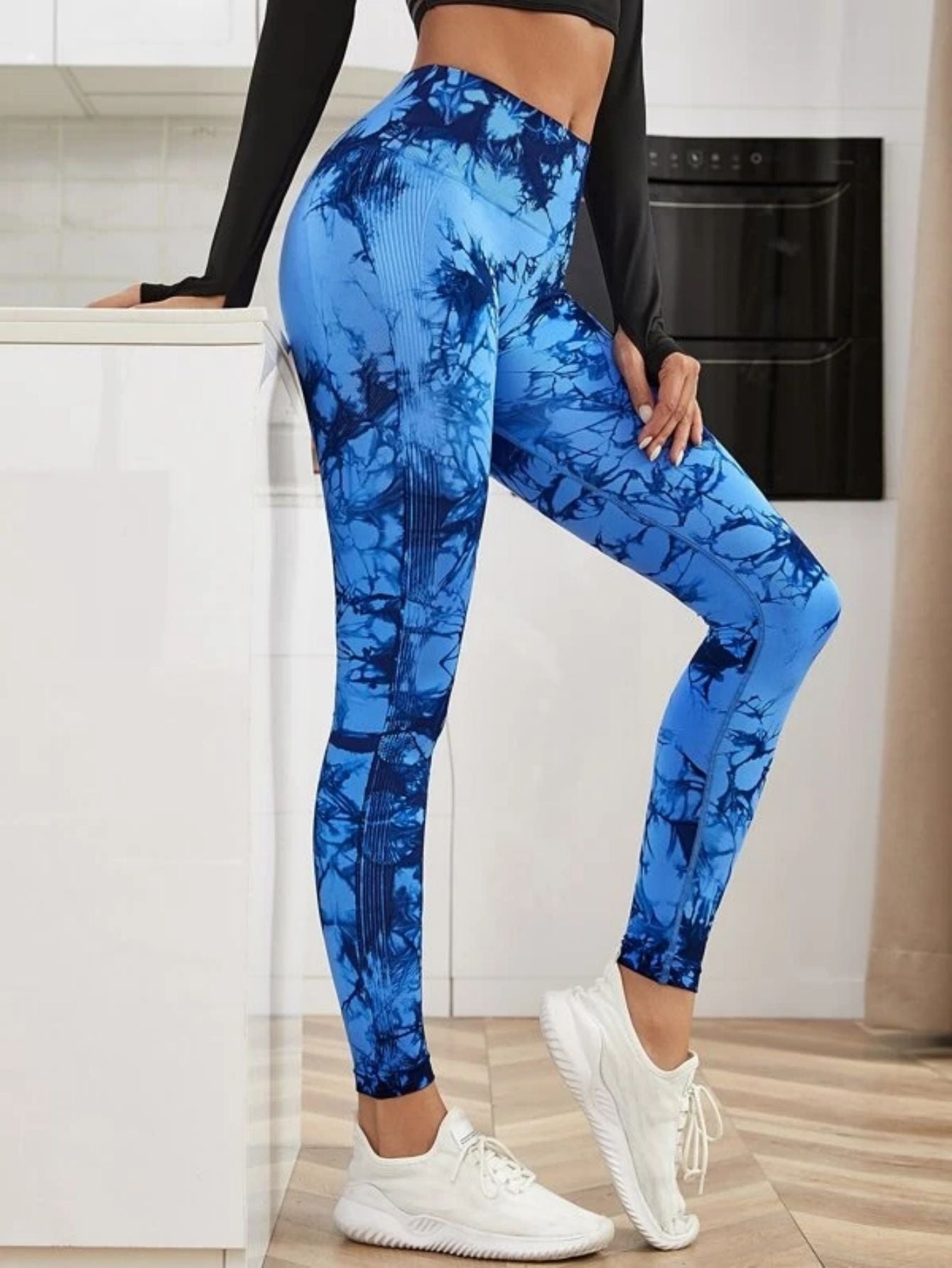 Mallas de cintura alta sin costuras para mujer, mallas teñidas con lazo, pantalones deportivos para Fitness, correr, Yoga, levantamiento de cadera, medias de punto elásticas