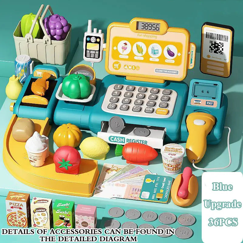 Caja registradora de supermercado, juguetes para compras, reconocimiento inteligente, juego de simulación con escáner, micrófono, juguete de tarjeta de crédito