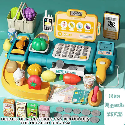 Caja registradora de supermercado, juguetes para compras, reconocimiento inteligente, juego de simulación con escáner, micrófono, juguete de tarjeta de crédito