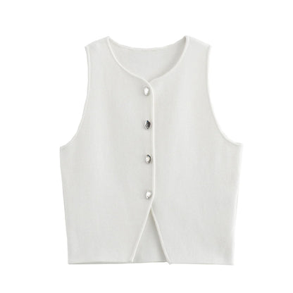 Chaleco acanalado listo para oficina otoño 2025, camiseta sin mangas de punto antipilling para capas de blazer/chique de barco/no básicos aptos para viajes