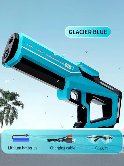 Pistola de agua eléctrica de pulso, pistola de juguete de pulverización de agua continua con luz de flujo LED y gafas, juguete de piscina para niños, agua de succión automática