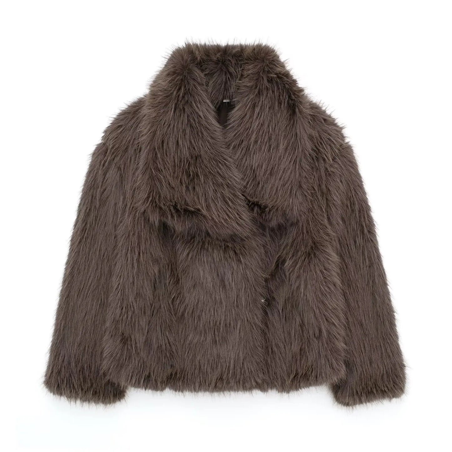TRAFZA, chaqueta recortada de piel sintética a la moda para mujer, abrigo de manga larga con botón frontal a presión, prendas de vestir exteriores para mujer, abrigo grueso con cuello de solapa elegante