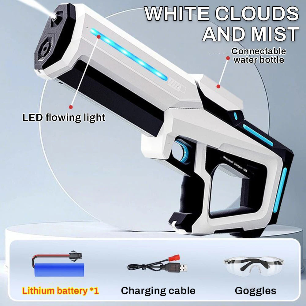 Pistola de agua eléctrica de pulso, pistola de juguete de pulverización de agua continua con luz de flujo LED y gafas, juguete de piscina para niños, agua de succión automática