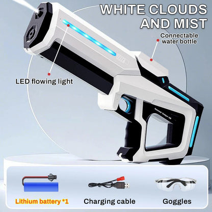 Pistola de agua eléctrica de pulso, pistola de juguete de pulverización de agua continua con luz de flujo LED y gafas, juguete de piscina para niños, agua de succión automática