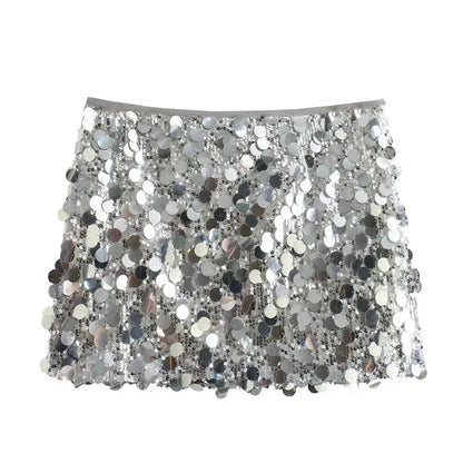 Falda de lentejuelas plateadas para mujer, minifalda de cintura alta, faldas cortas elegantes con purpurina brillante a la moda para mujer, faldas Y2k