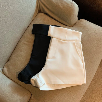 Pantalones cortos Mooyufon para mujer, pantalones cortos negros, pantalones cortos elegantes Harajuku de cintura alta, pantalones rectos informales ajustados para chica, pantalones sexis