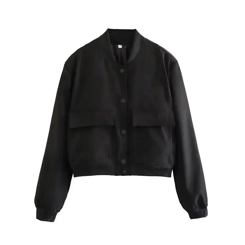 1 Uds. Chaqueta Bomber para mujer, abrigo blanco con botones para otoño e invierno, chaquetas recortadas de aviador de béisbol para mujer, prendas de vestir exteriores cortas de manga larga
