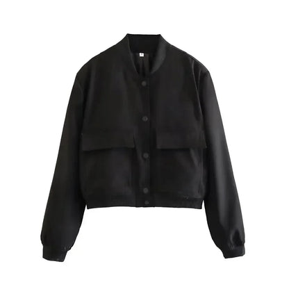 1 Uds. Chaqueta Bomber para mujer, abrigo blanco con botones para otoño e invierno, chaquetas recortadas de aviador de béisbol para mujer, prendas de vestir exteriores cortas de manga larga