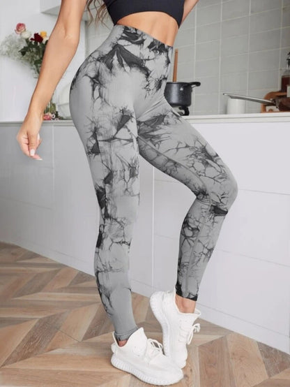 Mallas de cintura alta sin costuras para mujer, mallas teñidas con lazo, pantalones deportivos para Fitness, correr, Yoga, levantamiento de cadera, medias de punto elásticas