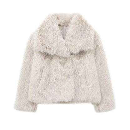 TRAFZA, chaqueta recortada de piel sintética a la moda para mujer, abrigo de manga larga con botón frontal a presión, prendas de vestir exteriores para mujer, abrigo grueso con cuello de solapa elegante
