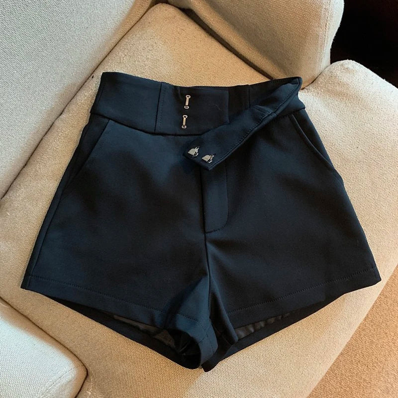 Pantalones cortos Mooyufon para mujer, pantalones cortos negros, pantalones cortos elegantes Harajuku de cintura alta, pantalones rectos informales ajustados para chica, pantalones sexis