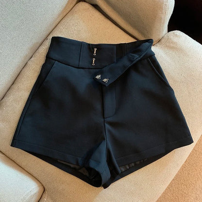 Pantalones cortos Mooyufon para mujer, pantalones cortos negros, pantalones cortos elegantes Harajuku de cintura alta, pantalones rectos informales ajustados para chica, pantalones sexis