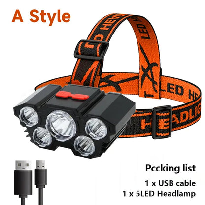 5 LED linterna recargable con batería de 18650 incorporada fuerte luz para acampar aventura lámpara de pesca faro