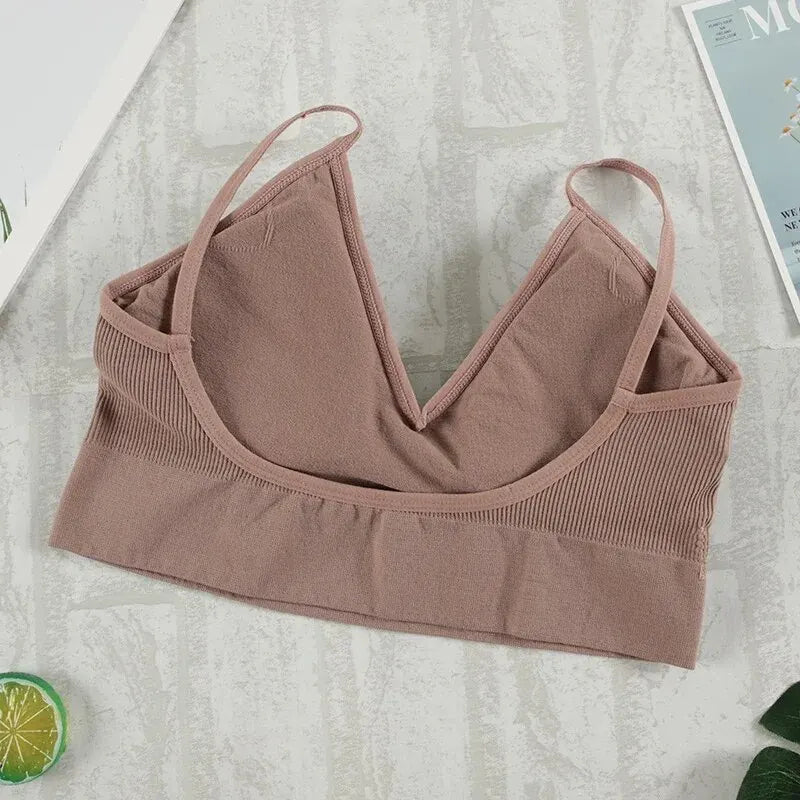 Conjunto de ropa interior de 2 piezas para mujer, bragas sexys, Bralette sin costuras, lencería femenina, Top corto sin mangas suave