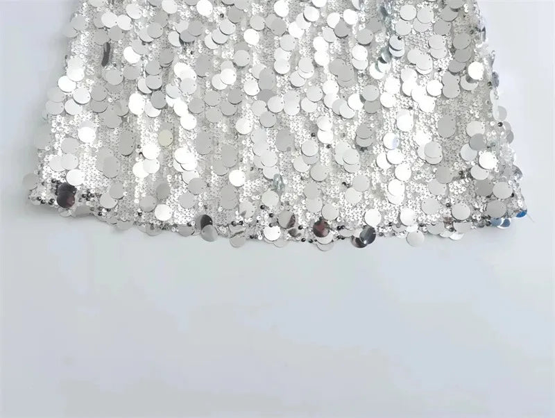 Falda de lentejuelas plateadas para mujer, minifalda de cintura alta, faldas cortas elegantes con purpurina brillante a la moda para mujer, faldas Y2k