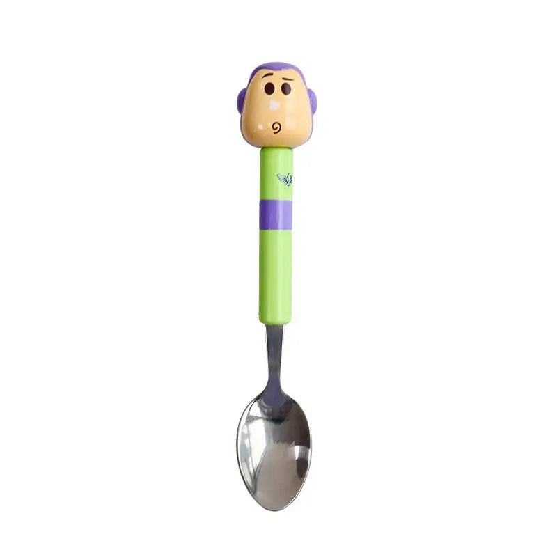 Vajilla creativa de animación de dibujos animados de oso fresa de Toy Story de Disney, bonita muñeca, cuchara, tenedor de acero inoxidable, vajilla para bebé