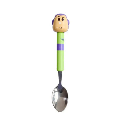 Vajilla creativa de animación de dibujos animados de oso fresa de Toy Story de Disney, bonita muñeca, cuchara, tenedor de acero inoxidable, vajilla para bebé