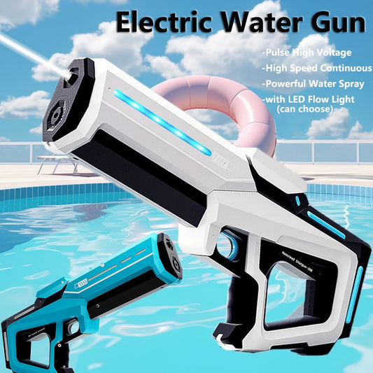 Pistola de agua eléctrica de pulso, pistola de juguete de pulverización de agua continua con luz de flujo LED y gafas, juguete de piscina para niños, agua de succión automática