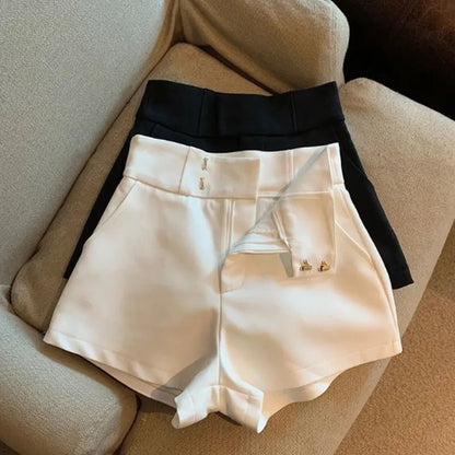 Pantalones cortos Mooyufon para mujer, pantalones cortos negros, pantalones cortos elegantes Harajuku de cintura alta, pantalones rectos informales ajustados para chica, pantalones sexis