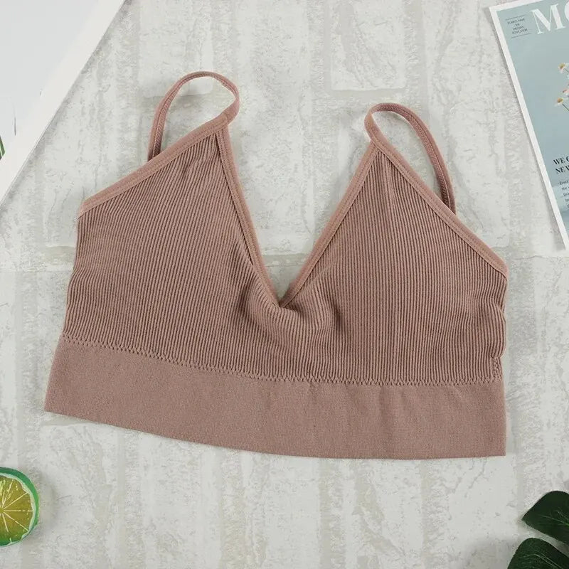 Conjunto de ropa interior de 2 piezas para mujer, bragas sexys, Bralette sin costuras, lencería femenina, Top corto sin mangas suave