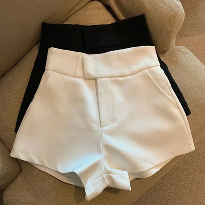 Pantalones cortos Mooyufon para mujer, pantalones cortos negros, pantalones cortos elegantes Harajuku de cintura alta, pantalones rectos informales ajustados para chica, pantalones sexis